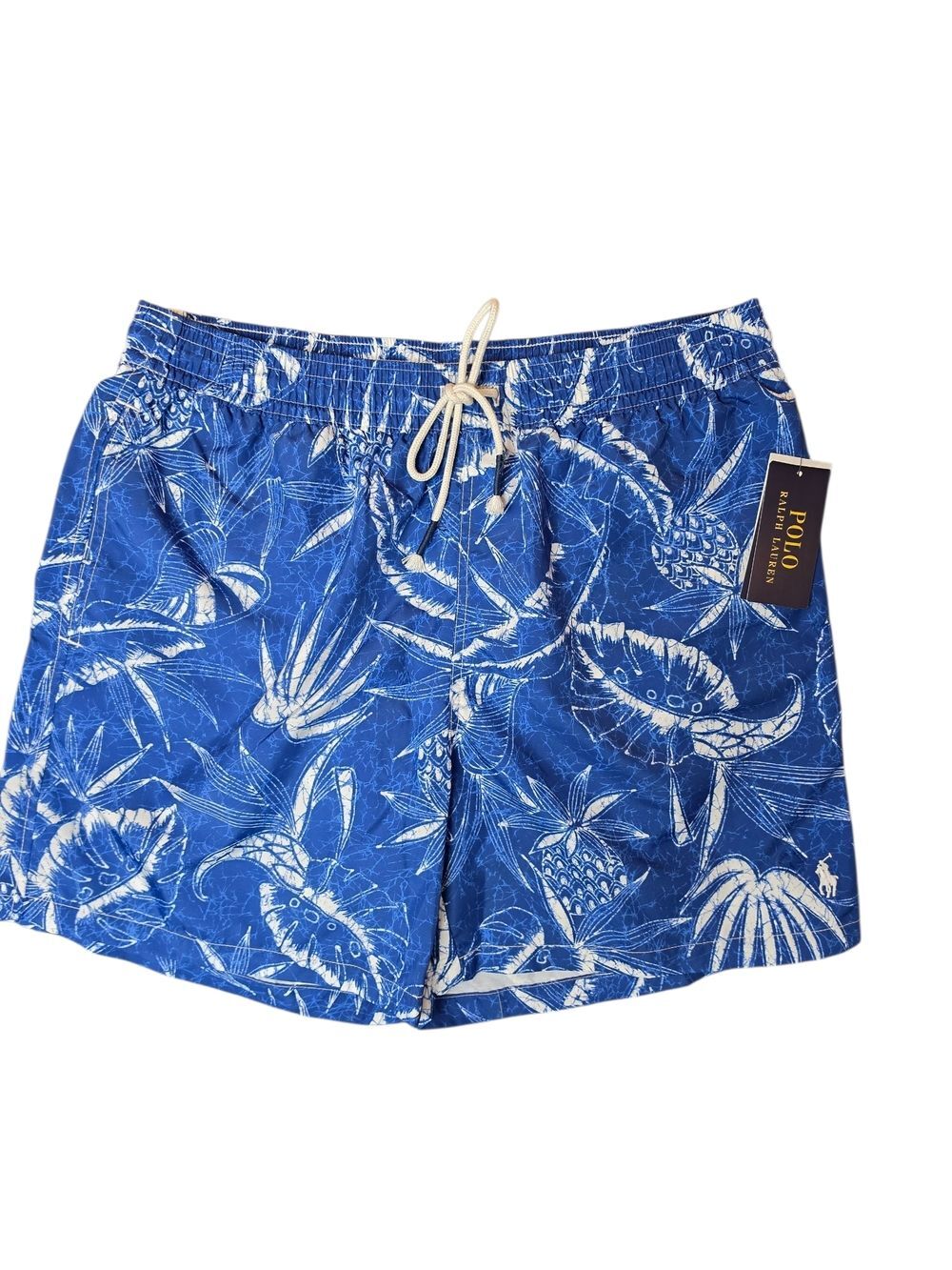 Polo by Ralph Lauren Mens Large Blue Hoffman Print Swim Trunks Tropical Beach